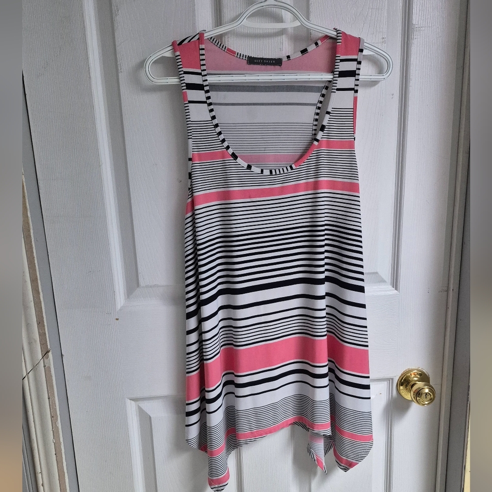 Striped Pink and Black Sleeveless Top